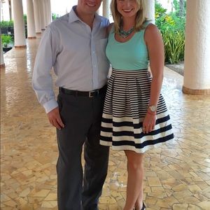 Turquoise , navy stripe dress